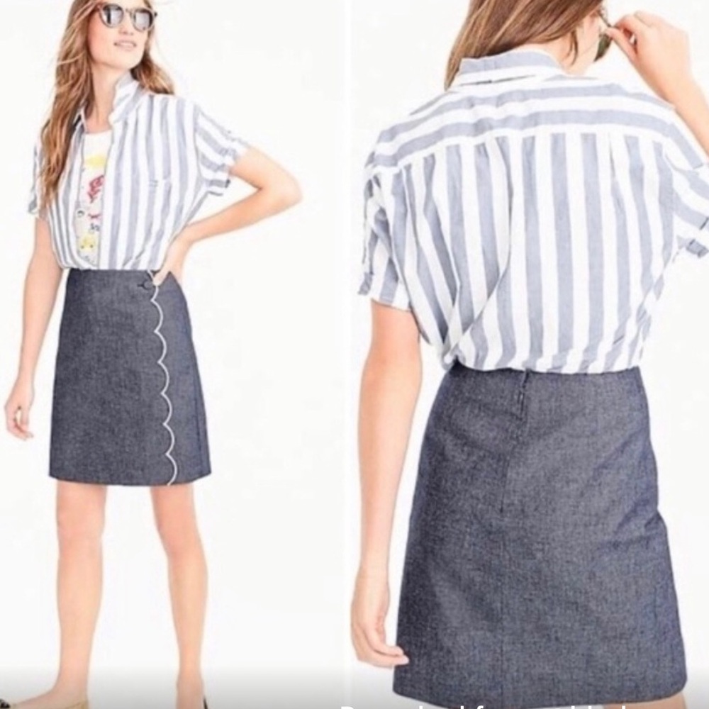 J. Crew Navy Scalloped-Trim A-Line Skirt
